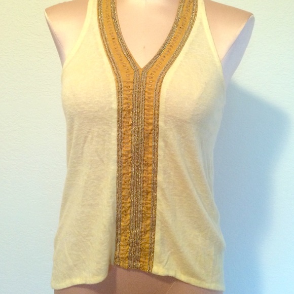 Miss Me size S Lace back Soft Yellow beaded tank