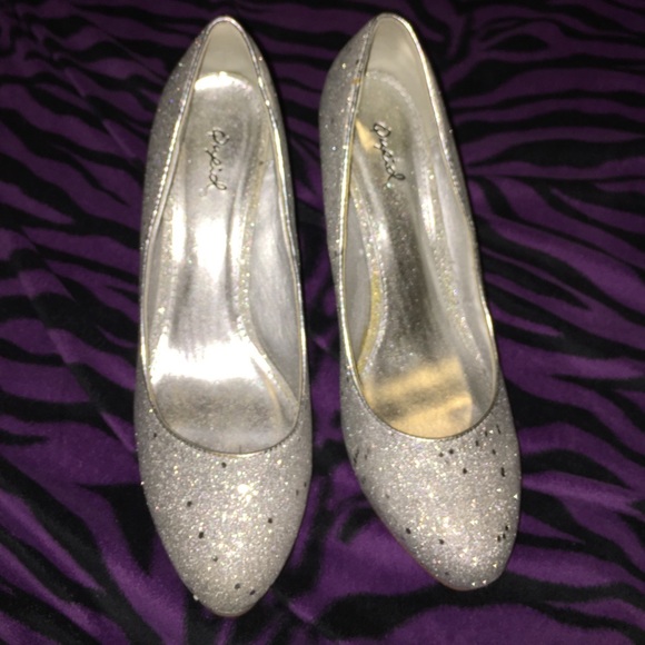 silver glitter heels