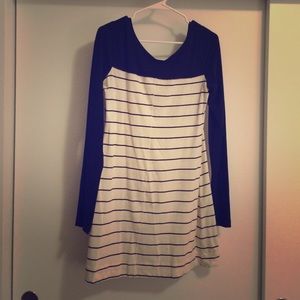 Navy blue and ivory striped organic cotton dress