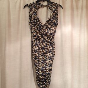 Floral rouged body con dress