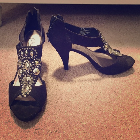 Candies, Size 8, Open Toe Jeweled Black High Heel
