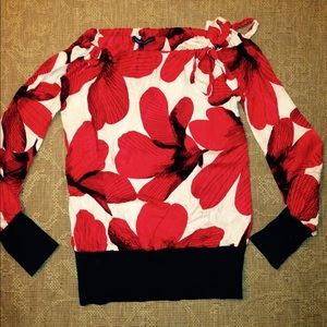 Red and white floral blouse from Anthropologie