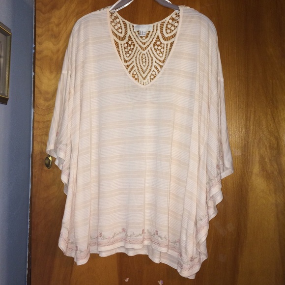 Cream striped top with lace detail