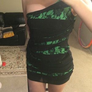 Green laced black one shoulder bodicon