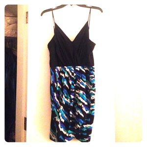 Yumi Kim black mini dress with patterned skirt.