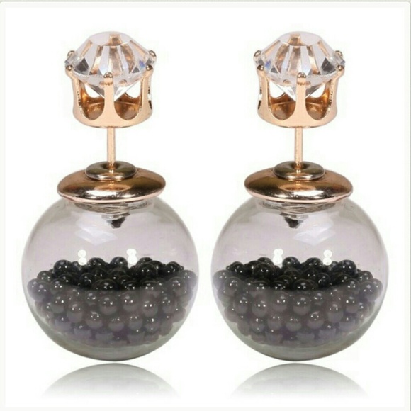 Double Sided Earrings Black Beads