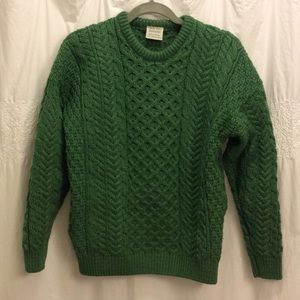 Kelly Green Aran Knit Sweater - Made in Ireland