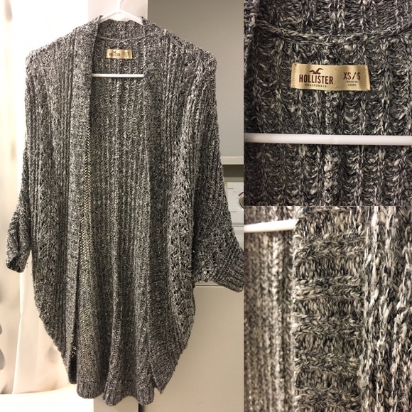 Marled Black textured Dolman knit Sweater Cardigan