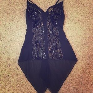Black cutout sequin top