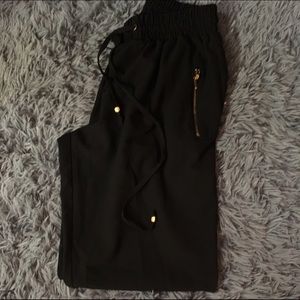 Black flowy and satin joggers