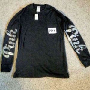 Black & silver long sleeve bling vs pink shirt