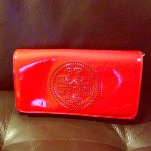 Tory Burch Red Perforated Logo Clutch w/Straps