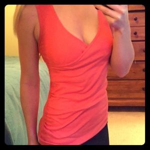 Salmon colored ruched tank