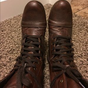 Brown combat boots