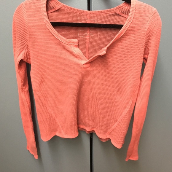 Pink free people waffle thermal shirt