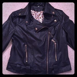 Black faux leather cropped jacket