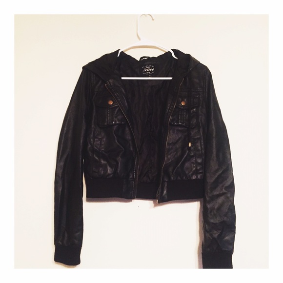 Leather Jacket with Hood