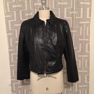 Vintage authentic leather black biker jacket