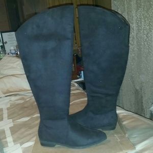 Black Suede over the knee boots - 9W, wide calf