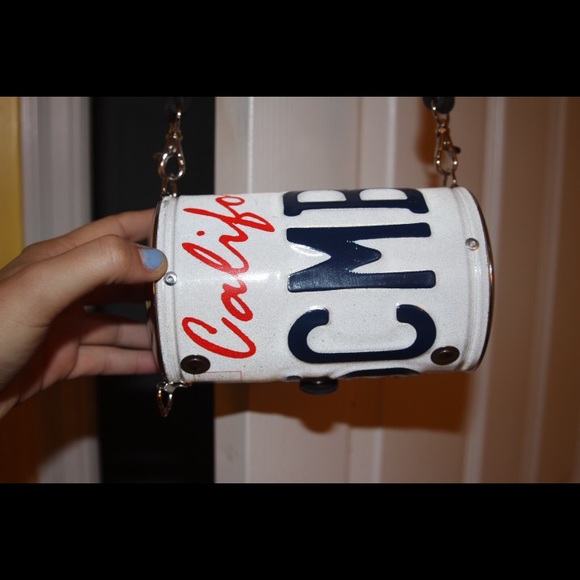 California license plate purse w/ navy blue strap