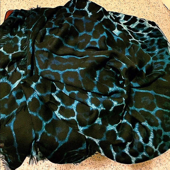 Yves Saint Laurent blue printed silk shawl