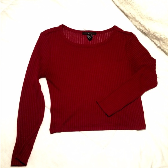 Knitted Burgundy long sleeve crop top - Picture 3 of 4