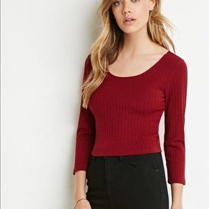Knitted Burgundy long sleeve crop top