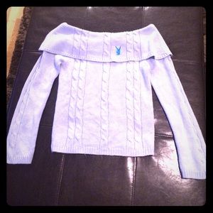 Playboy Baby Blue Off Shoulder Sweater