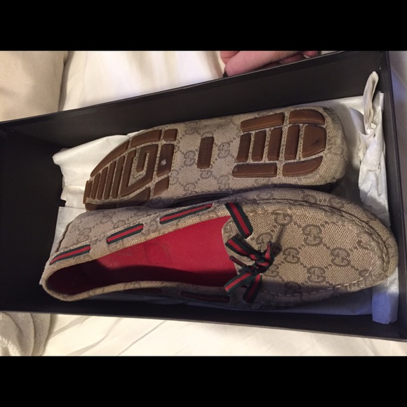 Guccis Mocha and Beige signature loafers