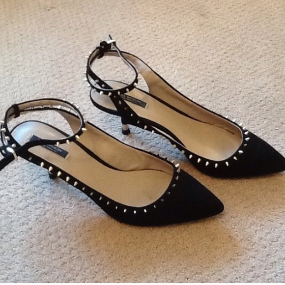 Zara gold studded kitty heels.