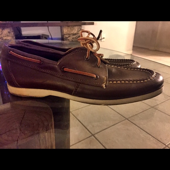 Brown leather boat shoes