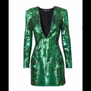 New Balmain X H&M green sequin embroidered dress