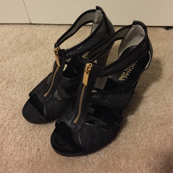 Michael kors black Berkeley t strap mesh heel