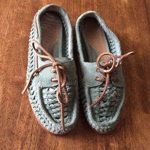 Suede Frye moccasins with leather ties
