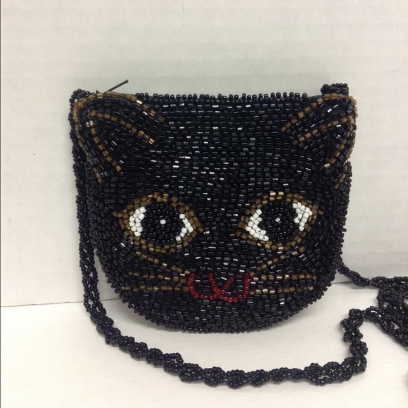 Vintage Handbags - Vintage Small Kitty Beaded Coin Purse