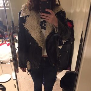 Vegan leather and faux fur motorcycle jacket