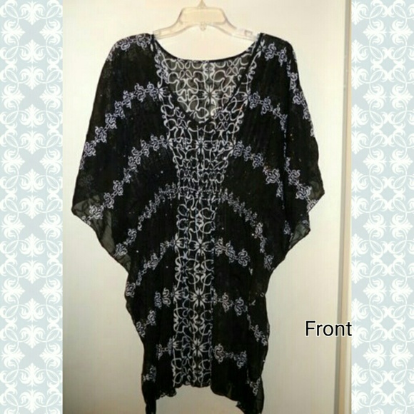 1Xl Black w/ dark sequin pattern blouse