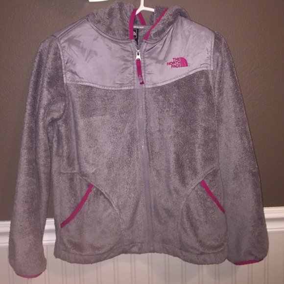 Gray fuzzy kids north face jacket