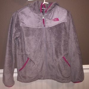 Gray fuzzy kids north face jacket