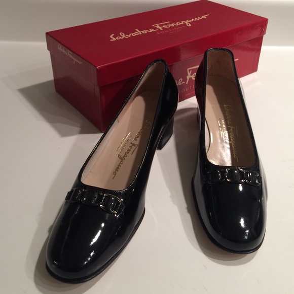 Black Patin Leather Ferragamo Shoes