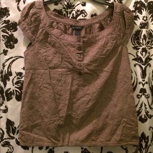 Brown eyelet peasant top