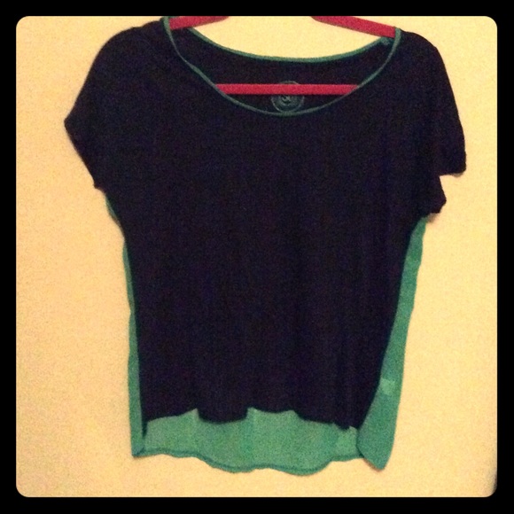 Navy and green sheet back cap sleeve top