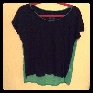 Navy and green sheet back cap sleeve top