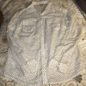 LOFT white button up with little black polka dots