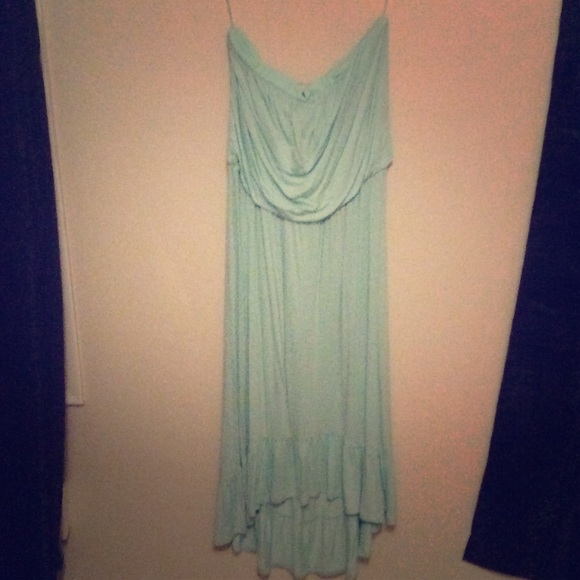 Strapless cotton high low teal dress