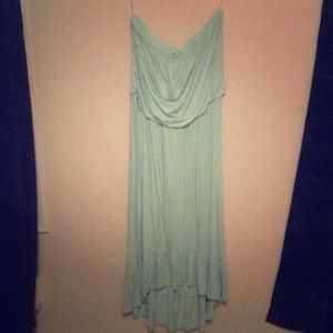 Strapless cotton high low teal dress