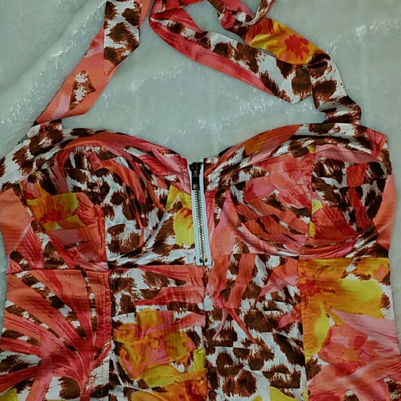 Beautiful! coral and leapord corset halter dress! - Picture 2 of 4