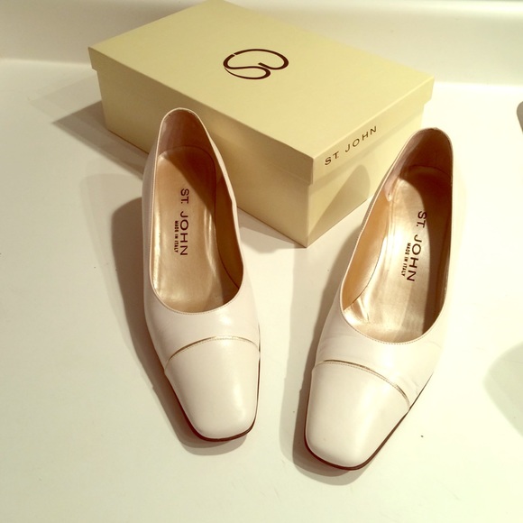 White genuine Italian leather St John shoes.