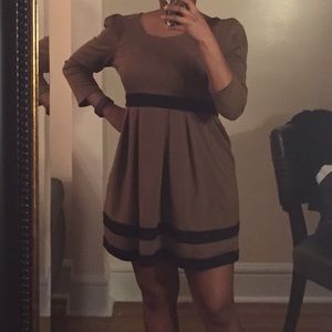 Forever 21 Long Sleeve Brown and Black Dress