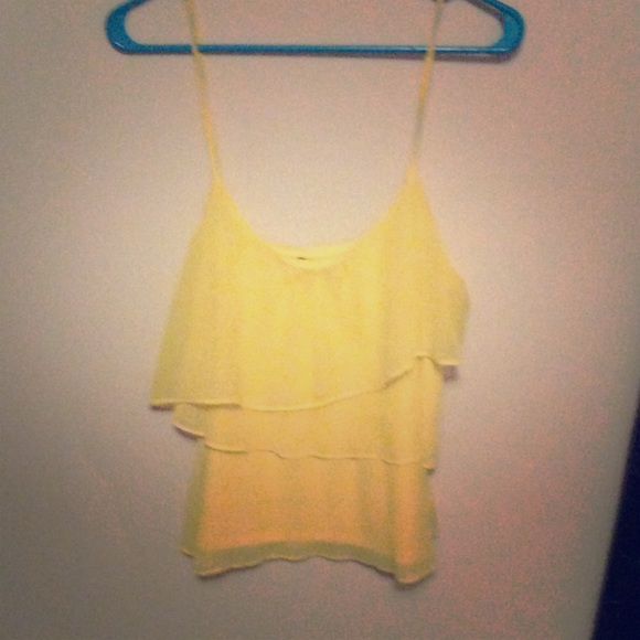 Asymmetric yellow spaghetti strap top